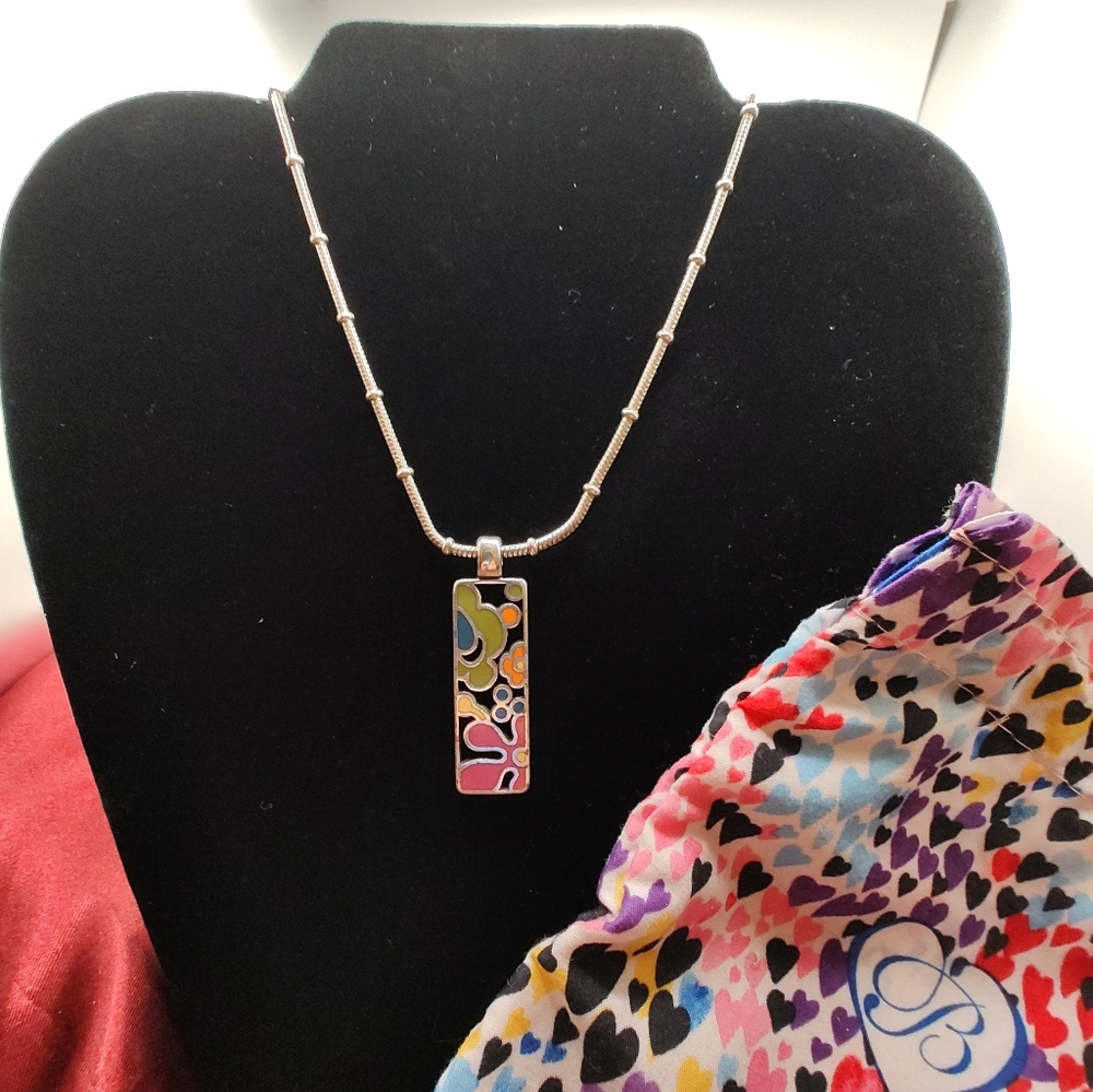 Brighton🌼 “Garden Meadow“ Silver Plate Necklace and Fine Enameled Pendant-RARE